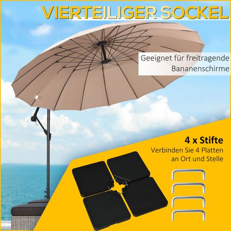 Pied de parasol 4 pièces, lest pour parasol déporté, base stable pour parasols inclinables dans sable/eau jusqu'à 60/70 kg (1/4)