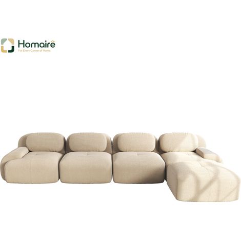 Canapé modulable en velours côtelé beige avec accoudoirs 388 x 178 x 75 cm HOMAIRE (1/4)