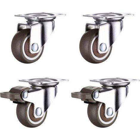 Lot de 4 roulettes de meuble 50 mm avec freins, petites roulettes de meuble universelles, rotation à 360 degrés, roulettes en caoutchouc adaptées à tous les sols, meubles, étagères, coffres à jouets,O