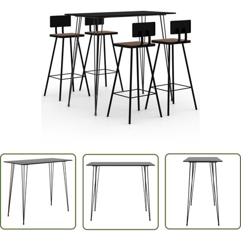 The Living Store 5-tlg. Bar-Set Schwarz - Esszimmermöbel - Bartisch - Barhocker - Holz - Metall (1/5)