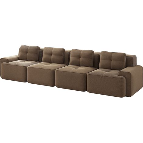 Canapé modulable 4 places en velours côtelé marron, sans accoudoirs, design antidérapant, pour salon (1/5)