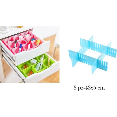 Set da 3 divisori 43x5 cm per cassetti separatori in plastica regolabili 001 (1/5)