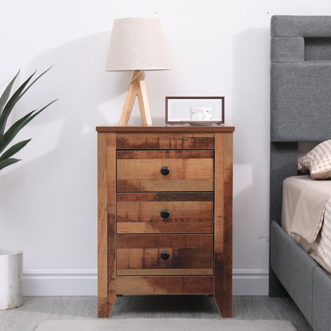 FURNITURE HMD Wooden Bedside Tables Set,Nightstand with 3 Drawers,Bedroom Furniture,45x40.5x62cm(WxDxH) (1/5)
