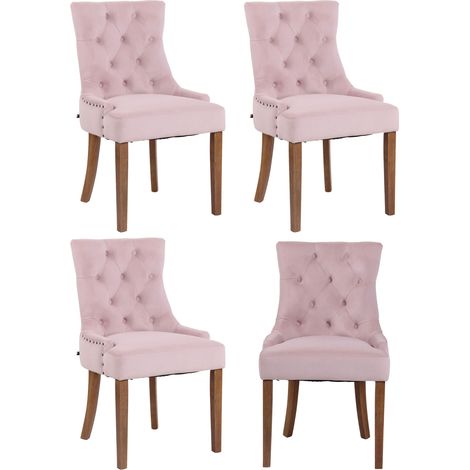 4er Set Esszimmerstuhl Aberdeen Samt pink antik-hell