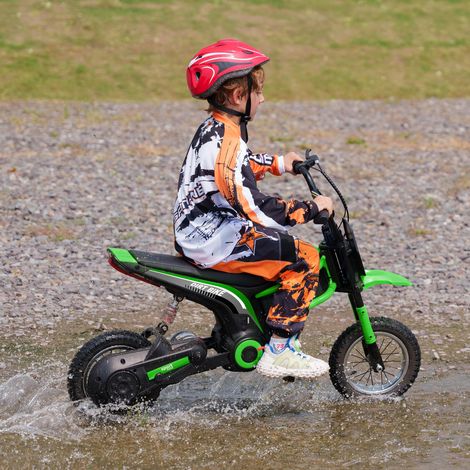 Moto Elettrica per Bambini con Acceleratore Manuale, 2 Velocità 8-16km/h, Età 8-12 Anni, Verde