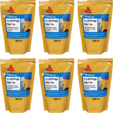 Juego de 6 repelentes de agua líquidos SIKA SikaCem para hormigón y mortero - 500ml