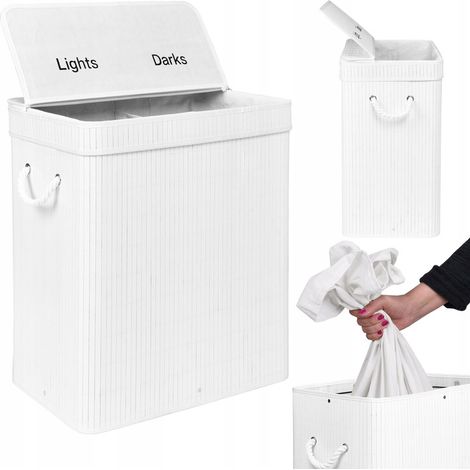 Wäschekorb aus Bambus, zweikammerig, 100 l