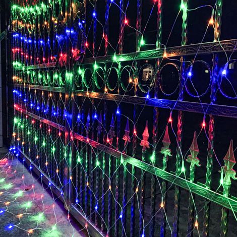 Jiubiaz Red de luz LED Cadena de luces con 8 modos Cortina de luz navideña en interiores al aire libre 2x2M Multicolor