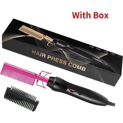 SABIR-Peigne lissant 2 en 1, brosse chauffante, lisseur, rose (Royaume-Uni) avec boîte (Royaume-Uni) (1/4)