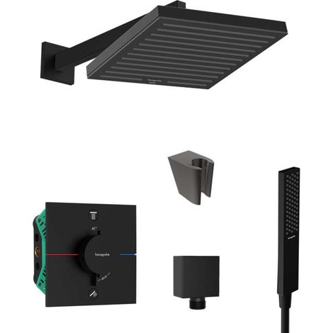 SANITINO - Conjunto de ducha con termostato empotrado hansgrohe, con cuerpo de montaje y accesorios kielle, negro mate SANI21HHK403 (1/5)
