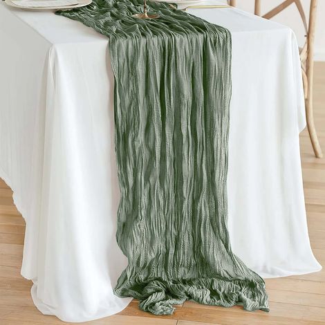 Tapis de course rond bohème vert olive rustique pour une table délicate 90x300 cm (1/5)