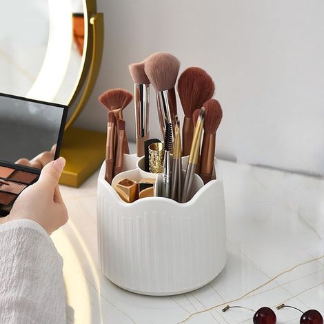 Gsedaox - Boîte de rangement - Organisateur de maquillage rotatif - Organisateur de maquillage rotatif à 360° - Porte-pinceaux de maquillage - Design stable et spacieux pour coiffeuse ou salle de bain (1/5)