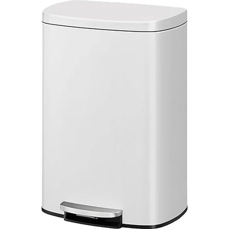 Poubelle, Design à Pédale, Acier Inoxydable Antirouille, 50L blanc (1/2)