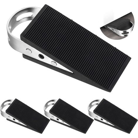 4 Pcs Bloc Porte,Cale Porte Sol,Cales de Butée de Portes en Caoutchouc Antidérapante,Butées de Portes Intérieur avec Poignée en Acier Inoxydable pour Protège Sols et Murs(12 x 5 x 3 cm) (1/5)