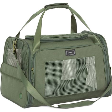 Sac Transport Chat et Chien - Sac de Transport pour Chat/Chien avec Coussin Extensible, Caisse de Transport Chat Transpirable pour Voyage - Taille L (Olive Verte) (1/5)