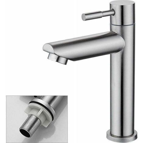 Robinet Salle Bain Eau Froide Uniquement Robinet Lavabo Surface Chromé en Cuivre Durable Robinetterie Lave Mains Cartouche Mousseur Démontable Pratique pour Nettoyer ou Remplacer (1/4)