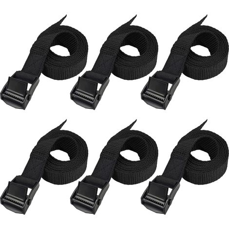 Sangles d'arrimage Sangle de Tension Sangle Porte Velo - 6 pièces 2.5cm x 1m- Mise à Niveau Complète - Tout Noir - Nombre et Longueur des Sangles Différents (1/5)