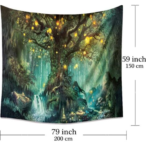 Baum des Lebens Wandbehang, psychedelischer Wandteppich, Wasserfälle unter alten Baum-Wandteppichen, Feen-Wandteppich, Dekoration, Hängedecke für Schlafzimmer, Wohnzimmer  - Crezuo