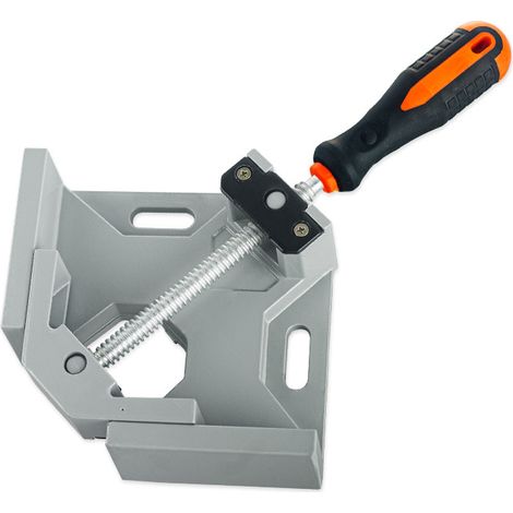 Sollbry Mordaza de ángulo recto de aleación de aluminio de 90°, herramienta de sujeción de ángulo recto con doble mango, soporte de mordaza con mordaza giratoria ajustable - Gris plateado (1/5)