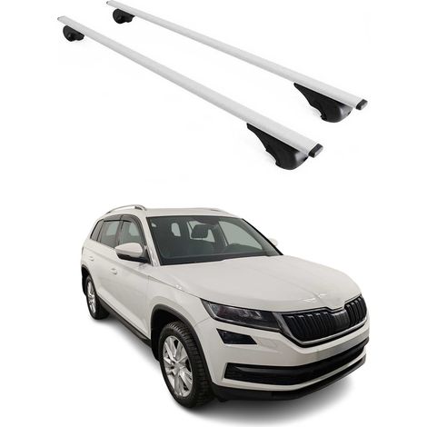 OMAC Barres de toit pour Skoda Kodiaq I 2016-2024 – TÜV / DIN 75302:2019 – Antivol inclus – Charge max 75 kg – 2 barres Argent (1/4)