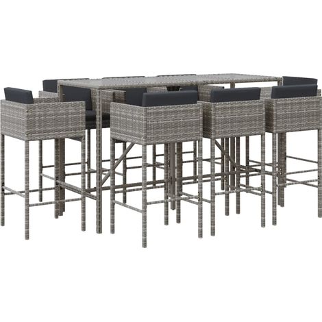 Maison Exclusive - 9-tlg. Gartenbar-Set mit Kissen Grau Poly Ratt