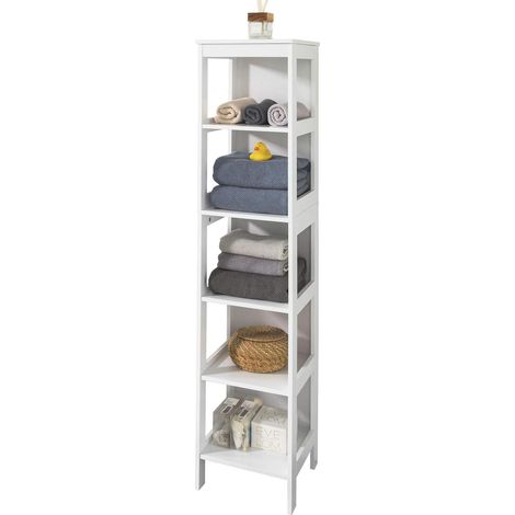 Sobuy – Meuble de rangement de salle de bain colonne haute 6 étagères – Dimensions L30cm x P30cm x H139cm – Résistant à l'humidité – BZR14W