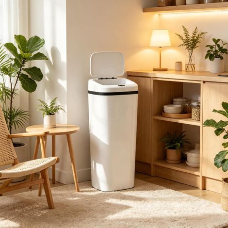 Papelera de cocina automática con sensor 50 L, blanca, 33 x 25 x 84 cm OKMYHOME (1/5)