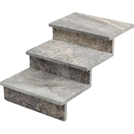Dessus de marche Travertin Gris Silver 61x40,6x3 cm Bord Droit (à l'unité) - RO'MA NATURE