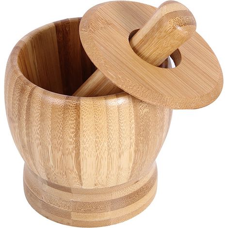 Mortier et pilon en bois avec couvercle, grand format, ustensile de cuisine traditionnel (1/5)