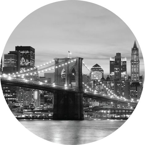 papier peint panoramique rond adhésif Pont de Brooklyn New York noir et blanc - Sanders & Sanders (1/5)