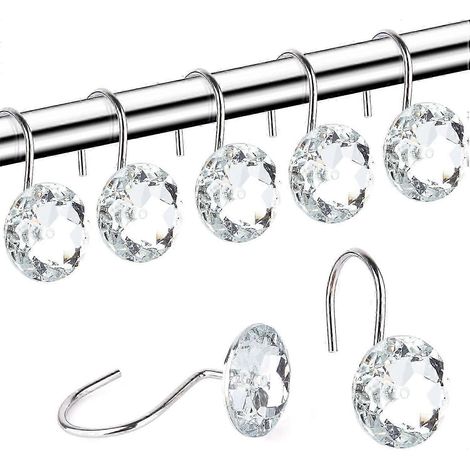 Crochets de rideau de douche en forme de diamant, anneaux décoratifs en acrylique avec strass, lot de 12 anneaux pour la salle de bain (1/5)