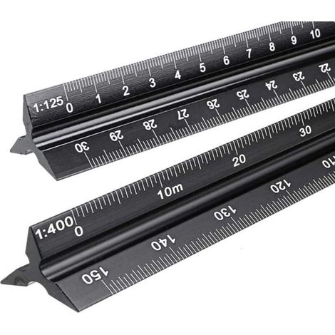 SABIR Lot de 2 règles à échelle de réduction triangulaires en aluminium pour architectes et ingénieurs : 1:20, 1:25, 1:50, 1:75, 1:100, 1:125/1:100, 1:200, 1:250, 1:300, 1:400, 1:500 (1/5)