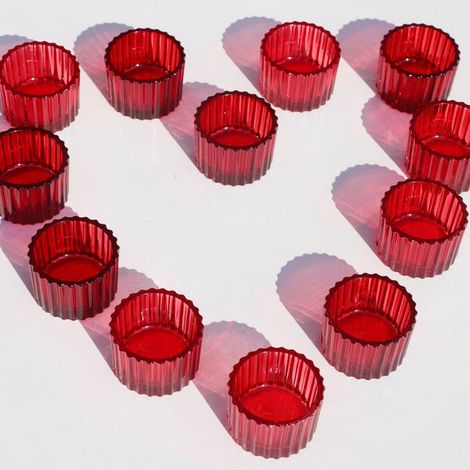 Chandelier Bougeoir Rouges pour la Saint-Valentin, Photophore Verre Côtelés pour la Décoration de Noël, Bougeoirs Verre pour Mariage, Anniversaire, Intérieure, église (5 L × 3,5 H cm)