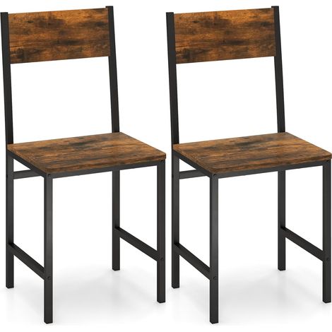 COSTWAY Set 2 Sedie Sala da Pranzo 44 x 40 x 87cm, Sedie Industriali con Gambe in Metallo, Venatura del Legno Rustico e Schienale Inclinato per Cucina, Soggiorno e Ristorante, Marrone e Nero (1/5)