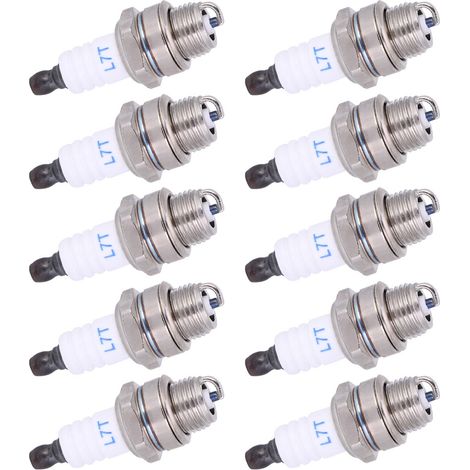Lot de 10 bougies d'allumage en laiton et céramique pour tronçonneuse et taille-haie. Accessoires pour tronçonneuse et tondeuse à gazon.