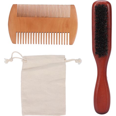Kit Brosse et Peigne à Barbe Double Face pour Hommes, avec Pochette de Rangement, Lot Moustache et Barbe (1/5)
