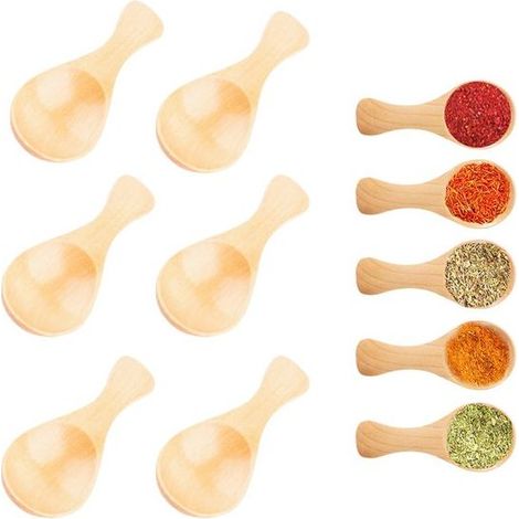 Lot de 6 Cuillères en Bois à Manche Court, Mini Cuillères pour Mélanger, Idéales pour Pots de Confiture et Épices (1/5)