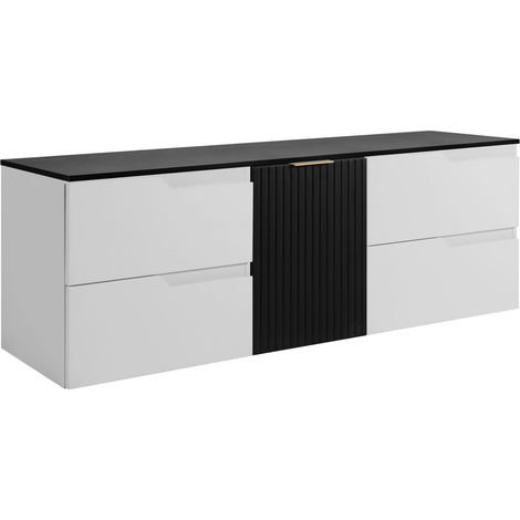 Waschtischunterschrank - 160 cm - Weiß und Schwarz - Modernes Design - Praktisch und elegant