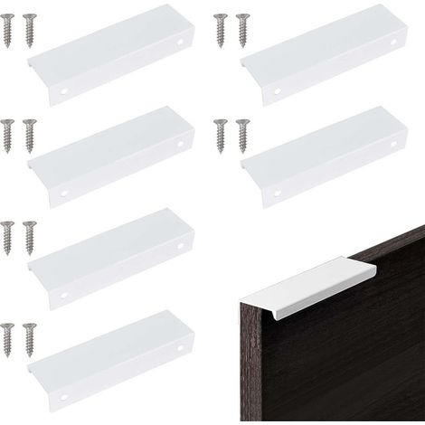 Poignée de Meuble,Lot de 6 Poignet de Porte Cuisine Blanc, Poignée de Cuisine Invisible, Poignée d’Armoire de Cuisine, Poignées de Cuisine en Alliage D'aluminium avec Vis pour Tiroirs (1/5)