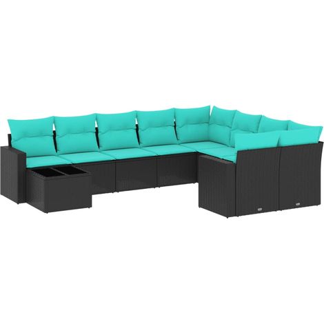 vidaXL Set Divani da Giardino 10 pz con Cuscini Nero in Polyrattan (1/5)