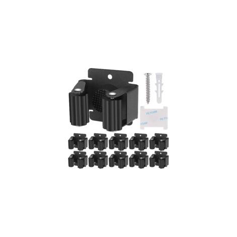 Crezuo 10-teiliger Wandbesenhalter mit Fransen, robuster Besenaufhänger, Wandbesenhalter, Werkzeugorganizer für Garten, Küche, Garage, Badezimmer, Schwarz -
