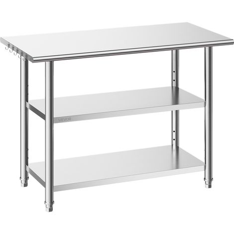 Table de Travail Cuisine Professionnelle, Table Centrale Inox 121,9x61x86,4 cm, pour Préparation des Aliments CHR Café Hôtel Restaurant, Poste de Travail en Acier Inoxydable avec 2 Étagères (1/5)