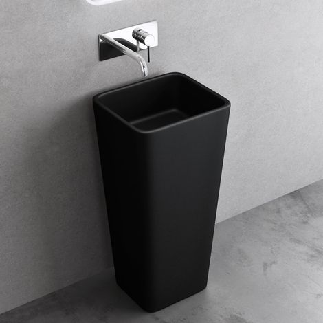 Doporro – Lavabo sur colonne noir 40x35x80cm – Fonte minérale solid surface – Vasque rectangulaire à poser – Installation facile - Colossum31