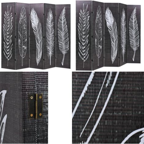 Cloison de séparation pliable 200 x 170 cm Plumes Noir et blanc - Cloison De Séparation - Écran De Dressing - Paravent - Cloison Pliante - Décoration Murale - Home & Living (1/5)