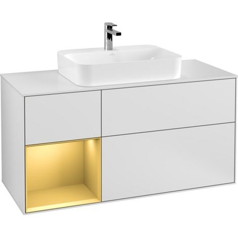 V&B Waschtischunterschrank Wandbeleuchtung Finion 120cm, Pl wh. m, Reg li gol m, wh. m Lac (1/2)