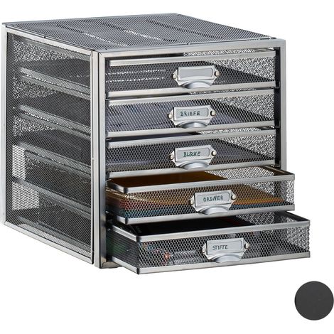 Relaxdays Desk Organiser, 5 Drawers for DIN A4 Files, Letter Tray and Paper Sorter, Mini Chest of Drawers, Silver (1/5)
