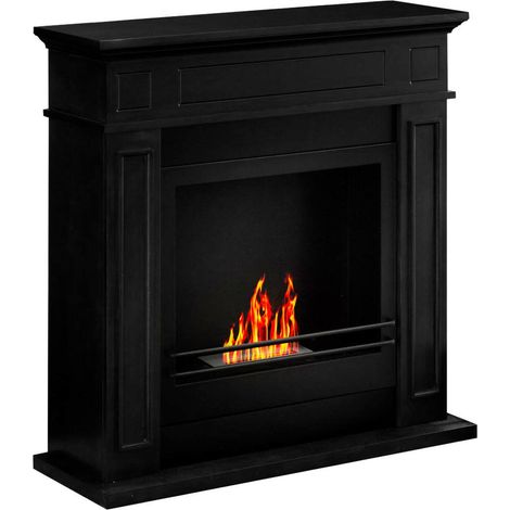 Dmora - Camino a bioetanolo Dstijepovi, Caminetto ecologico, Focolare senza fumo, Riscaldatore ad etanolo, Made in Italy, 91x28 h90 cm, Nero