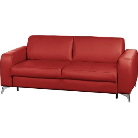 Canapé 3 places convertible en cuir italien de luxe ALVINE, rouge (1/5)