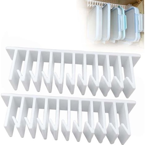 Lot de 2 range-couvercles 10 emplacements à suspendre, pour boîtes alimentaires et planches, blanc (1/5)
