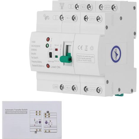 Inverseur de Source Automatique 63A 4P pour Rail DIN, ATS Mini 400V avec Commutation Rapide 50ms pour Générateur de Secours dans Armoire Électrique - Inverseur de Source Monophasé 63a